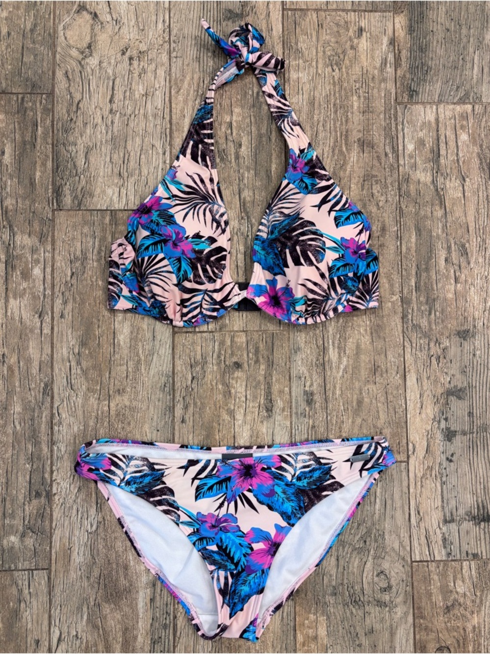 LASCANA Tropical Floral Bikini Set 36DD Top / Size 6 Bottom EUC